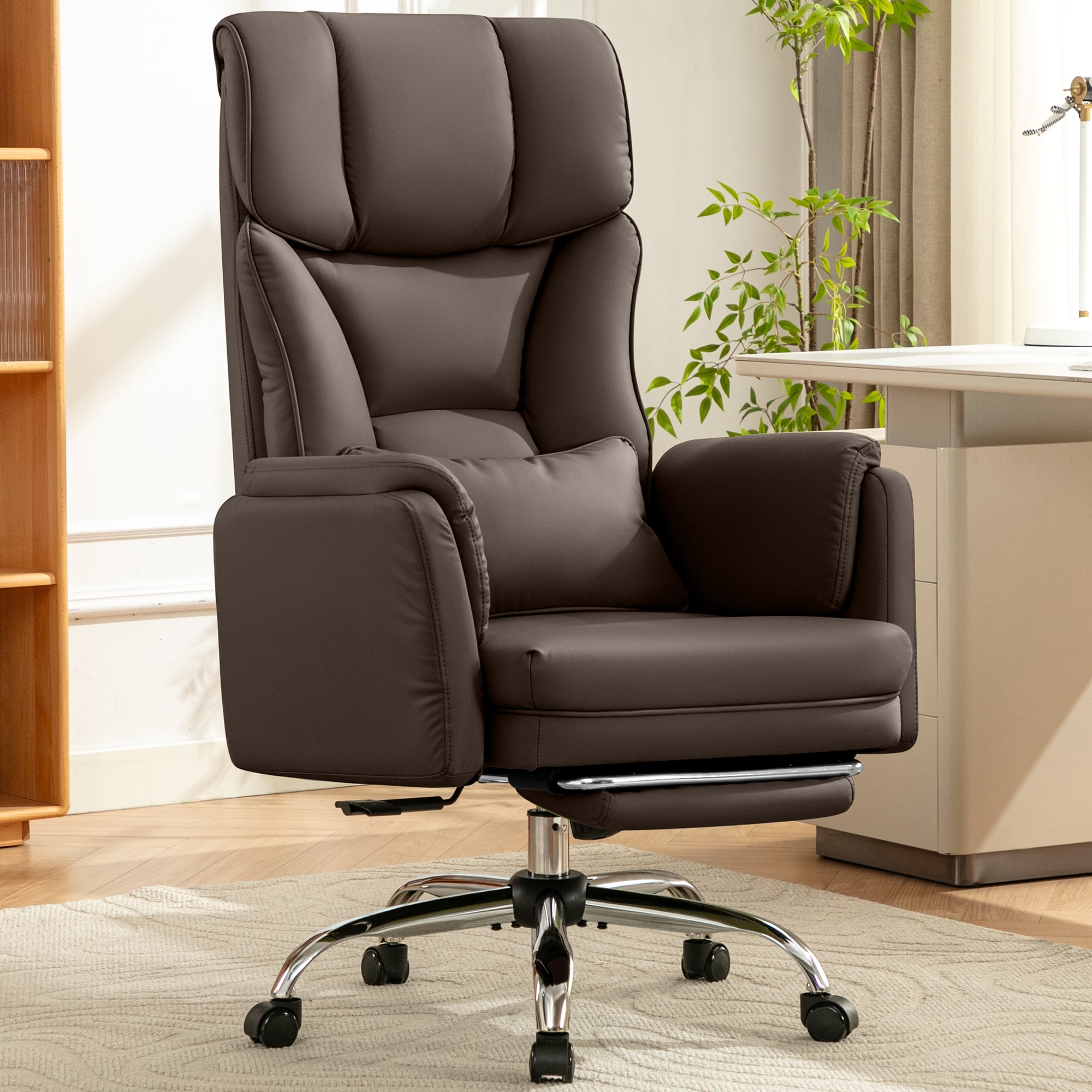 Sedia Ufficio Ergonomica Con Poggiapiedi – Schienale Alto, Supporto Lombare, In Pelle, Reclinabile, Per Persone Alte E Grandi, Home Office