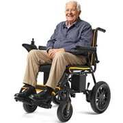 COOLHUT Foldable Electric Wheelchair, 20+ Miles Long Range Motorized Electric Wheelchair, Senior-Friendly Power Chair with 360° Joystick, All Terrain Smart Mobility Scooter, Orange