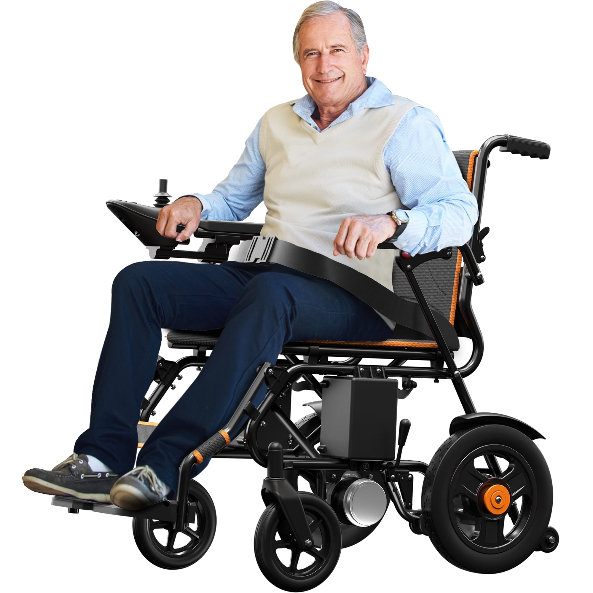 Foldable Electric Wheelchair, All Terrain Smart Motorized Wheelchair, Senior-Friendly Power Chair with 360° Joystick, 15+ MilesLong-Range Mobility Scooter, Orange