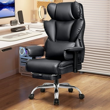 COOLHUT Large Executive PU Leather Office Chair with Adjustable Armrests and Footrest, High Back and Lumbar Support, Ideal for Big and Tall Users, Perfect for Home Office or Computer Desk Use, Black
