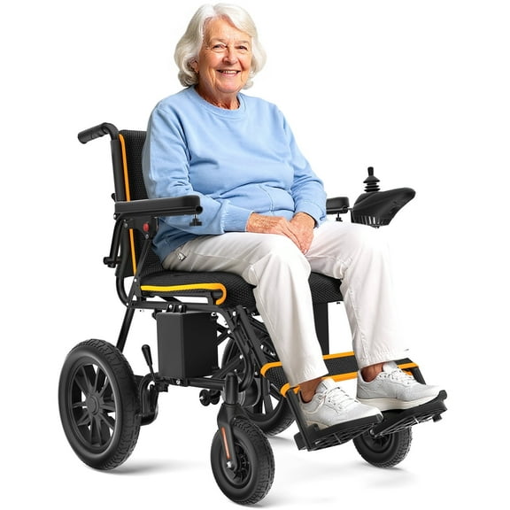 COOLHUT Electric Wheelchair 20+ miles Range All Terrain, Portable Motorized Wheelchair for Seniors, Lightweight Foldable Electric Wheelchair, 5 years warranty, 500W Dual Motors Powerful, Orange