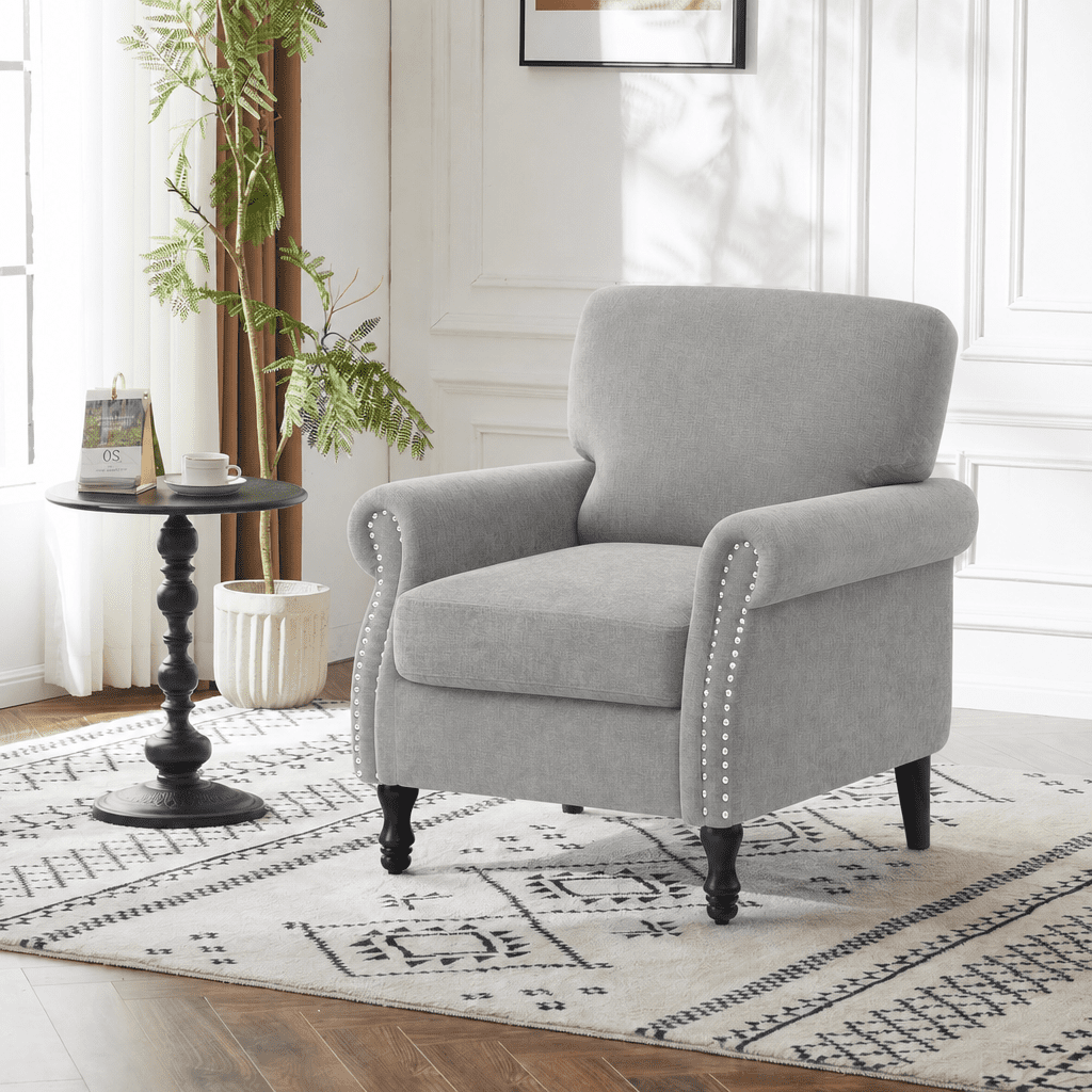 COOLHUT Modern Accent Chair Armchair, Linen Fabric Upholstered Comfy Single Sofa with Solid Wood Frame for Living Room, Gray