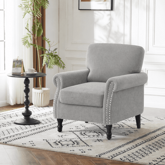 COOLHUT Modern Accent Chair Armchair, Linen Fabric Upholstered Comfy Single Sofa with Solid Wood Frame for Living Room, Gray
