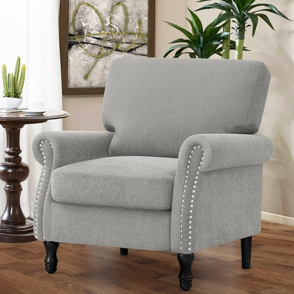 COOLHUT Modern Accent Chair Armchair, Linen Fabric Upholstered Comfy Single Sofa with Solid Wood Frame for Living Room, Gray