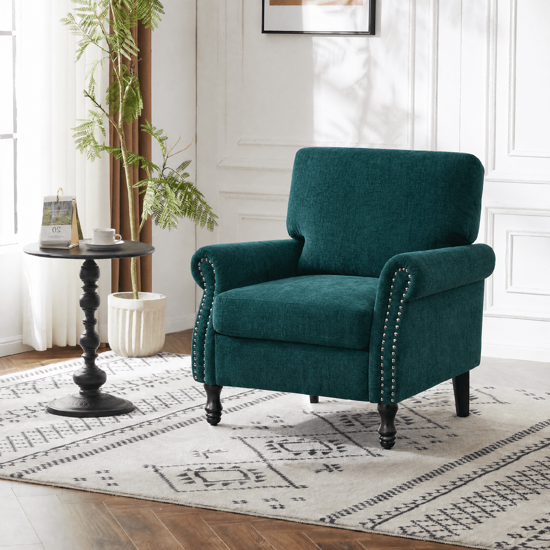 COOLHUT Modern Accent Chair Armchair, Linen Fabric Upholstered Comfy Single Sofa with Solid Wood Frame for Living Room, Green