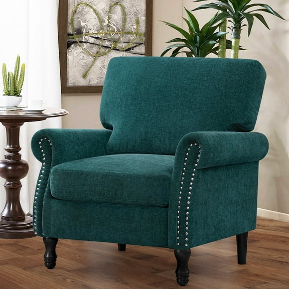 COOLHUT Modern Accent Chair Armchair, Linen Fabric Upholstered Comfy Single Sofa with Solid Wood Frame for Living Room, Green