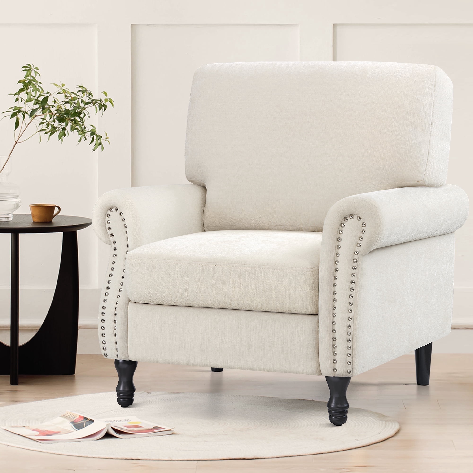 COOLHUT Modern Accent Chair Armchair, Linen Fabric Upholstered Comfy Single Sofa with Solid Wood Frame for Living Room, Beige