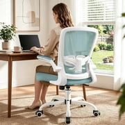 COOLHUT Ergonomic Office Chair, Home Office Desk Chair, Comfort Mesh Task Chair with Adjustable Lumbar Support and Flip up Arms, Light Blue
