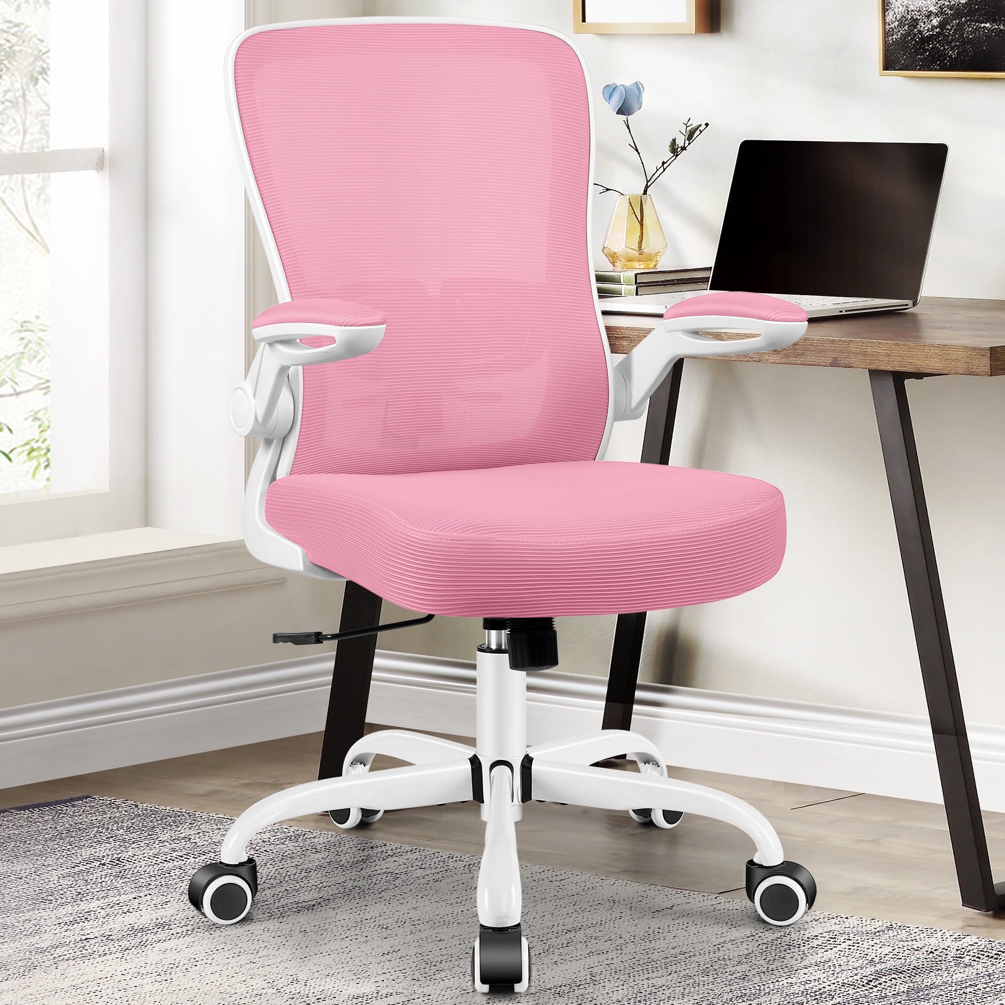 CoolHut Office Chair Ergonomic Desk Chair with Adjustable Lumbar Support and Flip up Arms Pink
