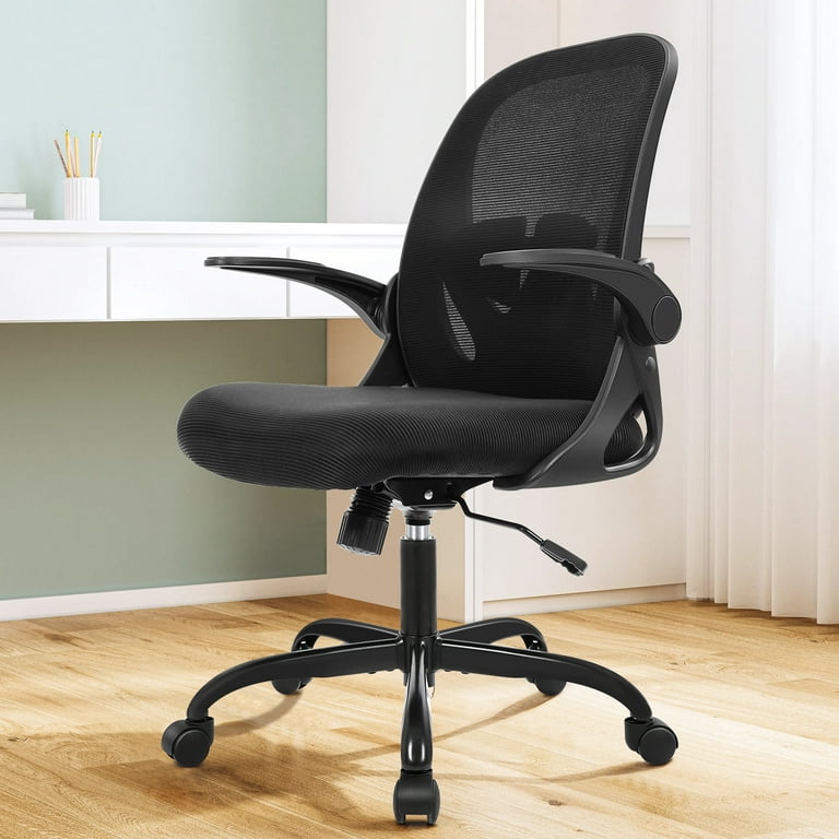 CoolHut Office Chair, High Back Ergonomic Desk Chair, Mesh Desk Chair with  Adjustable Lumbar Support, headrest and Flip-up Armrests, 300lb (Black) 