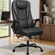 COOLHUT Big and Tall Office Chair, Executive Home Office Desk Chairs, Ergonomic Computer Faux Leather Desk Chair with Adjustable Flip-Up Arms, Lumbar Support Swivel Task Chair, Black