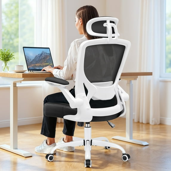 COOLHUT Office Chair Ergonomic Desk Chair, High Back Gaming Chair, Big and Tall Reclining Comfy Home Office Chair Lumbar Support Breathable Mesh Computer Chair Adjustable Armrests 400LBS, White