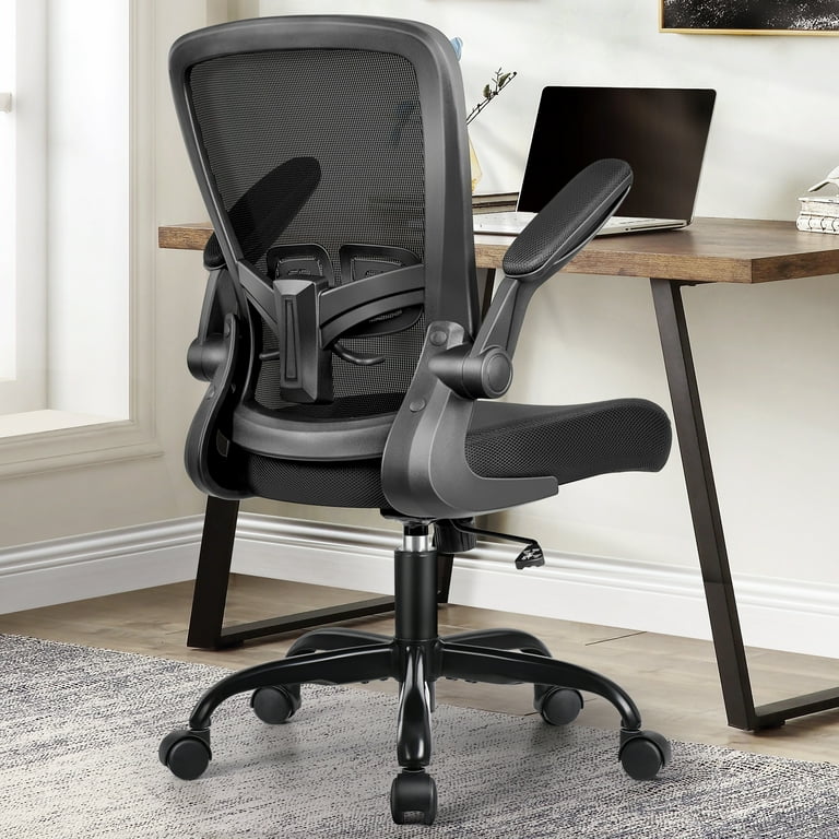 CoolHut Office Chair with Lumbar Support and Flip up Arms Ergonomic Desk Chair Black C