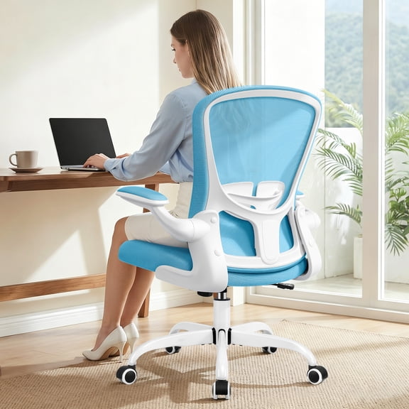 COOLHUT Office Chair, Ergonomic Desk Chair with Adjustable Lumbar Support, High Back Mesh Computer Chair with Flip-up Armrests-BIFMA Passed Task Chairs, Executive Chair for Home Office,Blue