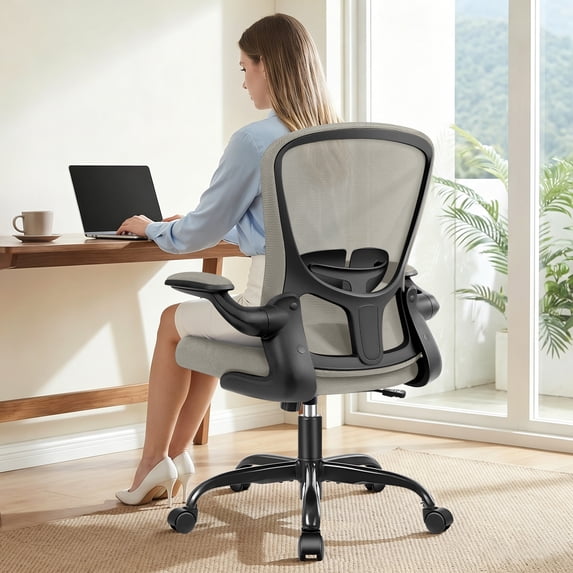COOLHUT Office Chair, Ergonomic Desk Chair with Adjustable Lumbar Support, High Back Mesh Computer Chair with Flip-up Armrests-BIFMA Passed Task Chairs, Executive Chair for Home Office,Gray