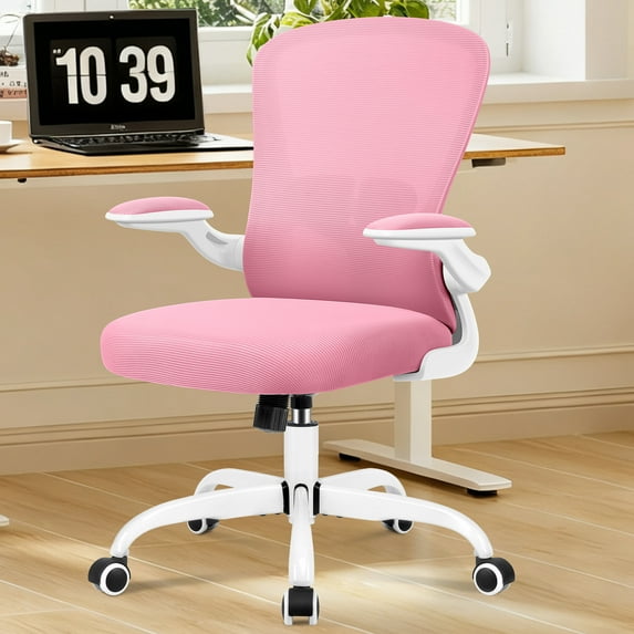 COOLHUT Office Chair, Ergonomic Desk Chair with Adjustable Lumbar Support, High Back Mesh Computer Chair with Flip-up Armrests-BIFMA Passed Task Chairs, Executive Chair for Home Office,Pink