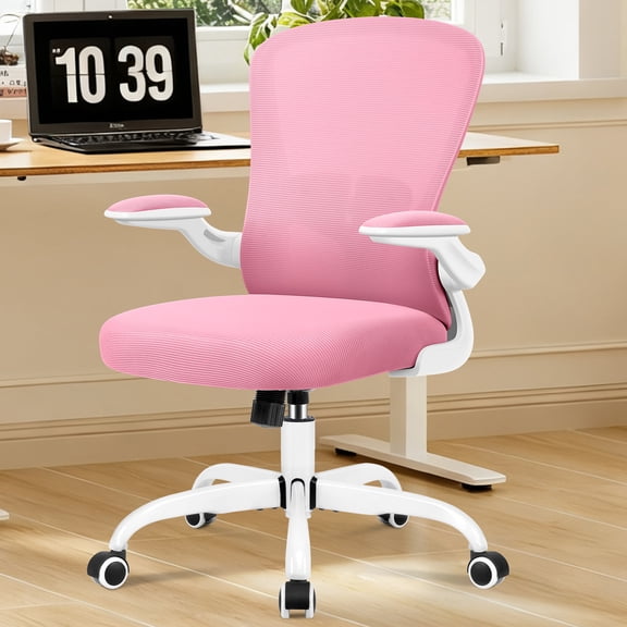 COOLHUT Office Chair, Ergonomic Desk Chair with Adjustable Lumbar Support, High Back Mesh Computer Chair with Flip-up Armrests-BIFMA Passed Task Chairs, Executive Chair for Home Office,Pink