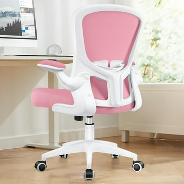 CoolHut Office Chair with Lumbar Support and Flip-up Arms, Ergonomic Desk Chair, Pink