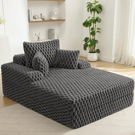 COOLHUT 46.7" W Oversized Floor Chaise Lounge Chair Sofa with Cup Holders, Cloud Plush Floor Sofa Bed Upholstered Deep Seat Sleeper Reading Chair Couch for Living Room, No Assembly, Gray