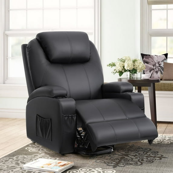 COOLHUT Power Lift Recliner Chair Recliners for Elderly with Heat and Massage Recliner Chair for Living Room, PU Leather Single Sofa for Adults, Remote Control, Side Pocket, USB Charge Port, Black
