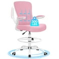 thumbnail image 1 of COOLHUT Home Office Chair with Flip-up Armrests for Standing Desk, Ergonomic Computer Office Desk Chair with Adjustable Foot Ring, Office Desk Chairs with Adjustab Lumbar Support for Workplanc, Pink, 1 of 12
