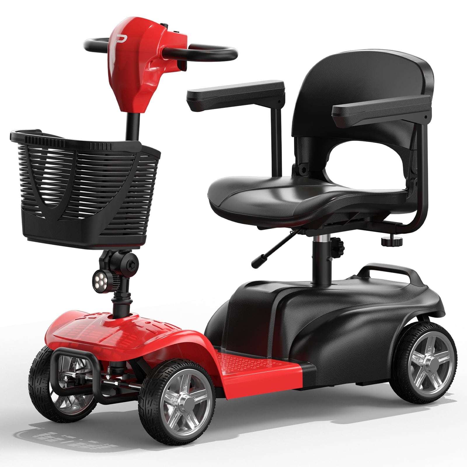 COOLHUT Ultra Lightweight 4 Wheel Mobility Scooter for Seniors (only 50lbs), 25+ Miles Travel Dual Battery Mobility Scooters, Aluminum Electric Folding Wheelchair Device, Red