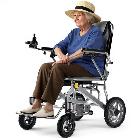 COOLHUT 33lbs Folding Electric Wheelchair, Motorized Wheelchair with Safety Features, Lithium Battery, Ideal for Seniors & Travel