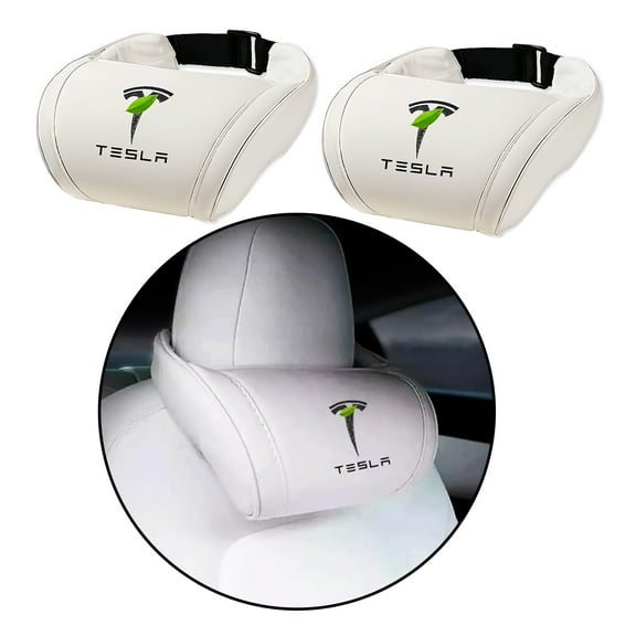 CoolKo Car Headrest Neck Pillow Support Memory Foam Ergonomic Design Accessory for Driving Seat Fatigue Relief Compatible with Tesla Model S X 3 Y & Cybertruck - 2 Pieces