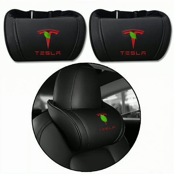 CoolKo Car Headrest Neck Pillow Support Memory Foam Ergonomic Design Accessory for Driving Seat Fatigue Relief Compatible with Tesla Model S X 3 Y & Cybertruck - 2 Pieces