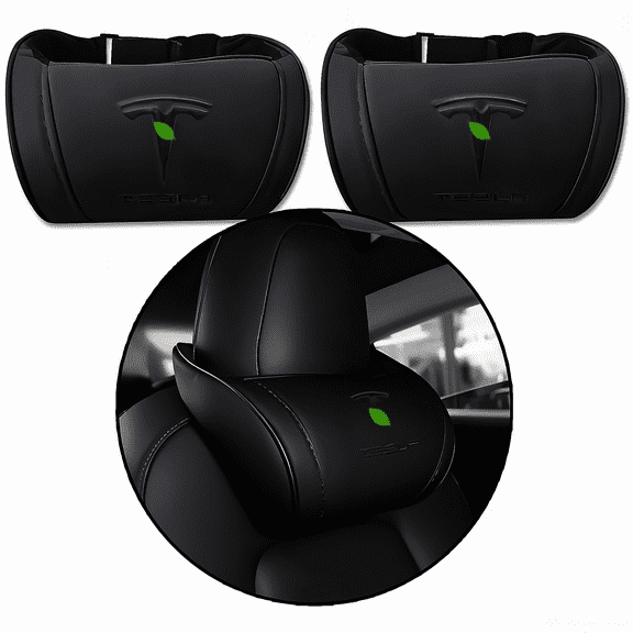 CoolKo Car Headrest Neck Pillow Support Memory Foam Ergonomic Design Accessory for Driving Seat Fatigue Relief Compatible with Tesla Model S X 3 Y & Cybertruck - 2 Pieces