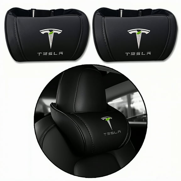CoolKo Car Headrest Neck Pillow Support Memory Foam Ergonomic Design Accessory for Driving Seat Fatigue Relief Compatible with Tesla Model S X 3 Y & Cybertruck - 2 Pieces