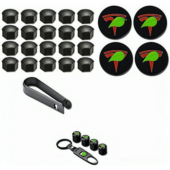 CoolKo Exterior Decoration 4 Wheel Center Caps and 20 Lug Nut Covers & Air Cap Covers Compatible with Tesla Model X S 3 Y