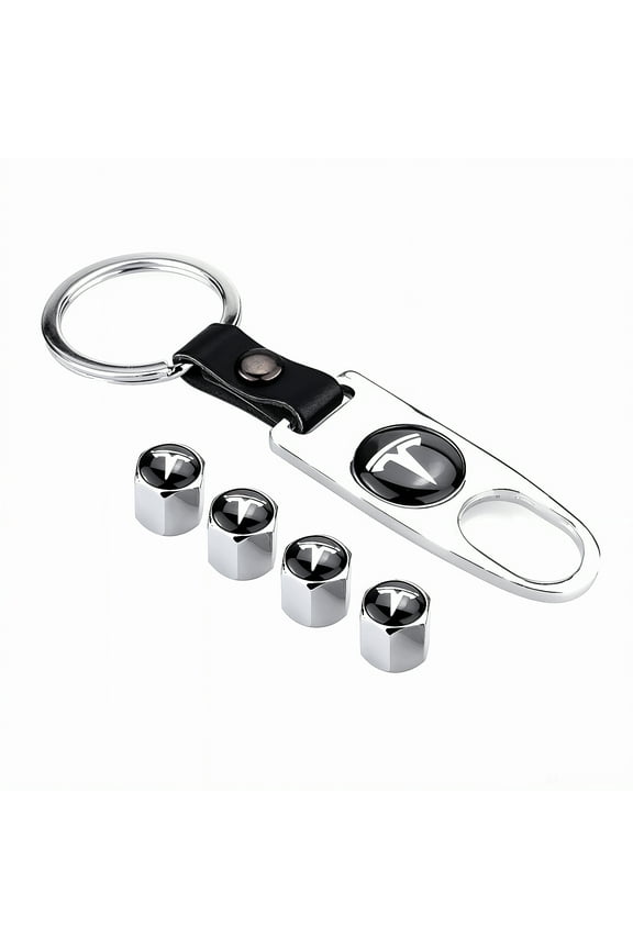 Universal Car Wheel Tire Stem Air Cap Cover, Valves Anti-Theft Aluminum Alloy Guard with Wrench Keychain Compatible with Tesla Model X S 3 Y