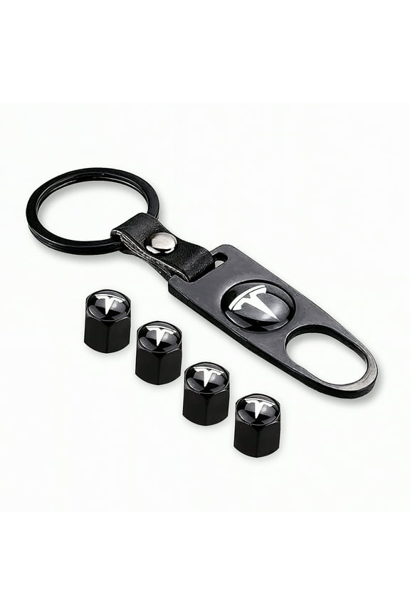 Universal Car Wheel Tire Stem Air Cap Cover, Valves Anti-Theft Aluminum Alloy Guard with Wrench Keychain Compatible with Tesla Model X S 3 Y