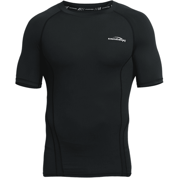 CoolOMG Men's Compression Shirt Top Baselayer Short Sleeve T-Shirts Sport Tight Shirts Cool Dry Black X-Small