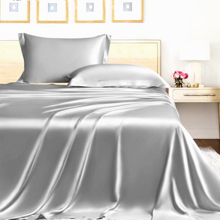CoolSilk Tencel Lyocel Queen Flat Sheet - Premium Hotel Quality Soft Cooling Bed Sheet - Silver - Better Than Cotton - Top Ranking Keywords