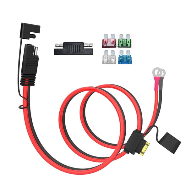 CoolStuff 10AWG 3.3FT Power SAE Socket Sidewall Port to SAE Connecters Extension Cable, with 10A 15A 20A 25A 30A Fuse, Reverse Adapter Quick Disconnect Weatherproof, for Solar Panel, Motorcycle, Car
