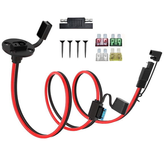 CoolStuff 10AWG 3.3FT Power SAE Socket Sidewall Port to SAE Connecters Extension Cable, with 10A 15A 20A 25A 30A Fuse, Reverse Adapter Quick Disconnect Weatherproof, for Solar Panel, Motorcycle, Car