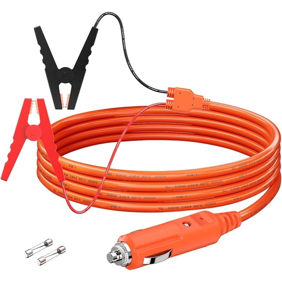 CoolStuff 12V Car Battery Charger Cable,6.6FT 14AWG Cigarette Lighter Plug to Alligator Battery Clips Connector,Automobile Lead-Acid Battery Charging Cable 15A Fuse for Jackery Solar Generators
