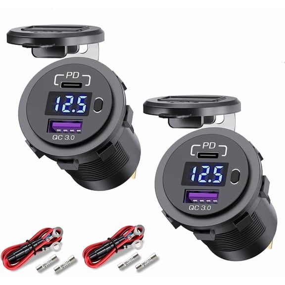CoolStuff 12V USB C Car Outlet,PD 3.0 and QC 3.0 Multi Ports Waterproof Cigarette Lighter Replacement USB Charger Socket with Power Switch Voltmeter for Car Marine Truck RV