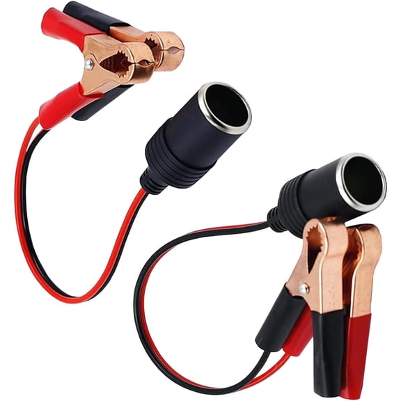 CoolStuff 2 Pack 12v Cigarette Lighter Socket, 14" Female Cigarette Lighter Socket Extension Cord with Alligator Clips, Car Emergency Power Supply Tool, Universal for Most Cars (Black & Red)