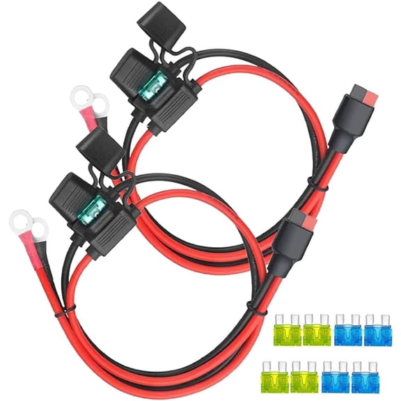 CoolStuff 2Pack 12AWG Solar 45A Connecter to O Ring Terminal, Dual Fuse Holder Cable, Compatible with Anderson Connector Port, for Automotive Portable Power Station Solar Generators- 2FT