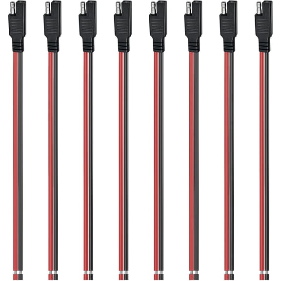 CoolStuff 8PCS 12AWG SAE Connector Cable 1 Feet 2 Pin SAE Single Plug Quick Connector Disconnect Power Extension Cable Solar Panel Battery Wire 33CM for Motorcycles, Vehicle, Tractors Solar Panel
