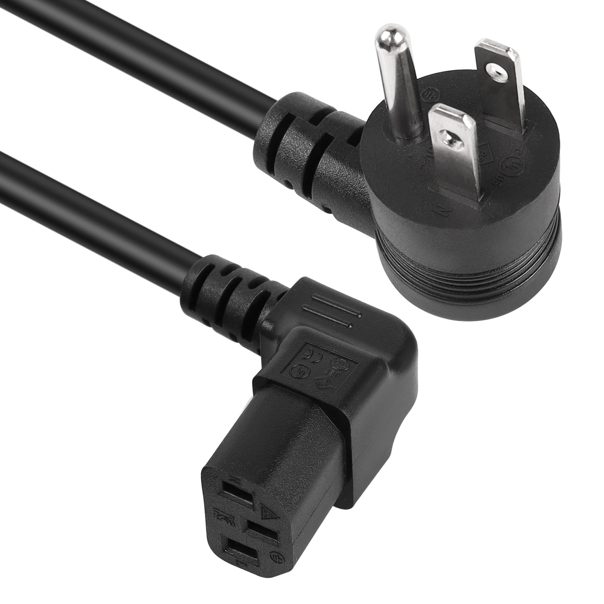 Left Angle Cable CoolStuff 90 Degree 3 Prong Power Cord, NEMA 5-15P to IEC320 C13 Left ...
