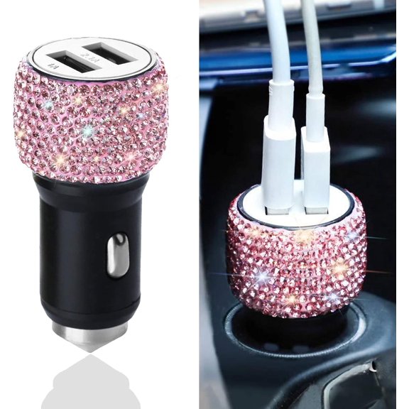 CoolStuff Dual USB Car Charger, 5V/2.4A Bling Car Charger, Fast Charge Dual Port USB Car Adapter, Compatible with All Chargers (AB)