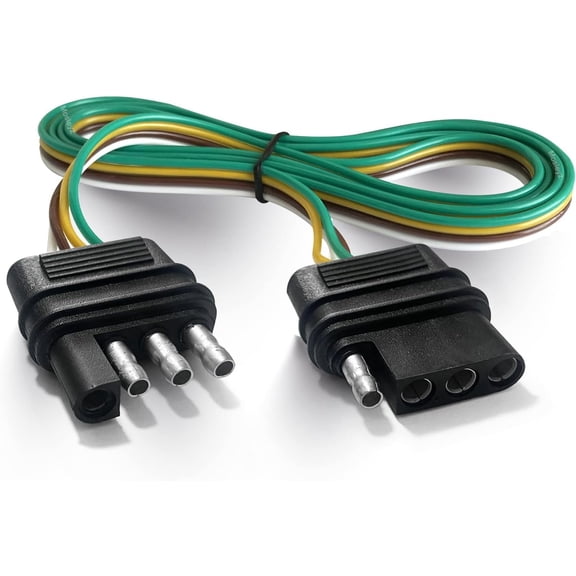 CoolStuff Trailer Wire Extension 4-Way 4 Pin Plug, 4 Wire 4-Flat Connector with Male & Female Plug 18 AWG 59 inch Hitch Light Trailer Wiring Harness Extender