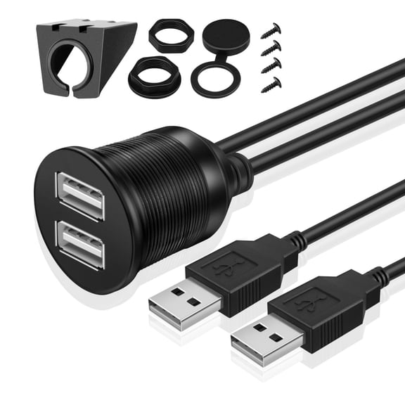 CoolStuff USB 3.0 Flush Mount Cable,Dashboard Panel Dash Mount 2 Ports Dual USB Socket Plug Jack Connector Extension Wire Cord Water Resistant Male to Female f/Car Trailer Boat Motorcycle(1.8M / 6FT)