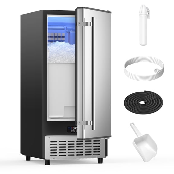 Coolake 15 W Under Counter Ice Maker 80lbs/day with 40lbs Storage, Auto-cleaning LCD Panel Built-in Outdoor Ice Machine for Home Bar Kitchen Office