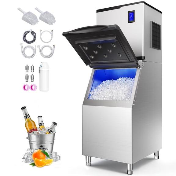 Coolake 22 Commercial Ice Maker Machine 550lbs/24H, Air Cooled Industrial Ice Machine with 360lbs Integrated Bin, Auto Cleaning Modular Ice Machine for Restaurant Bar Pantry Hotel Party Business