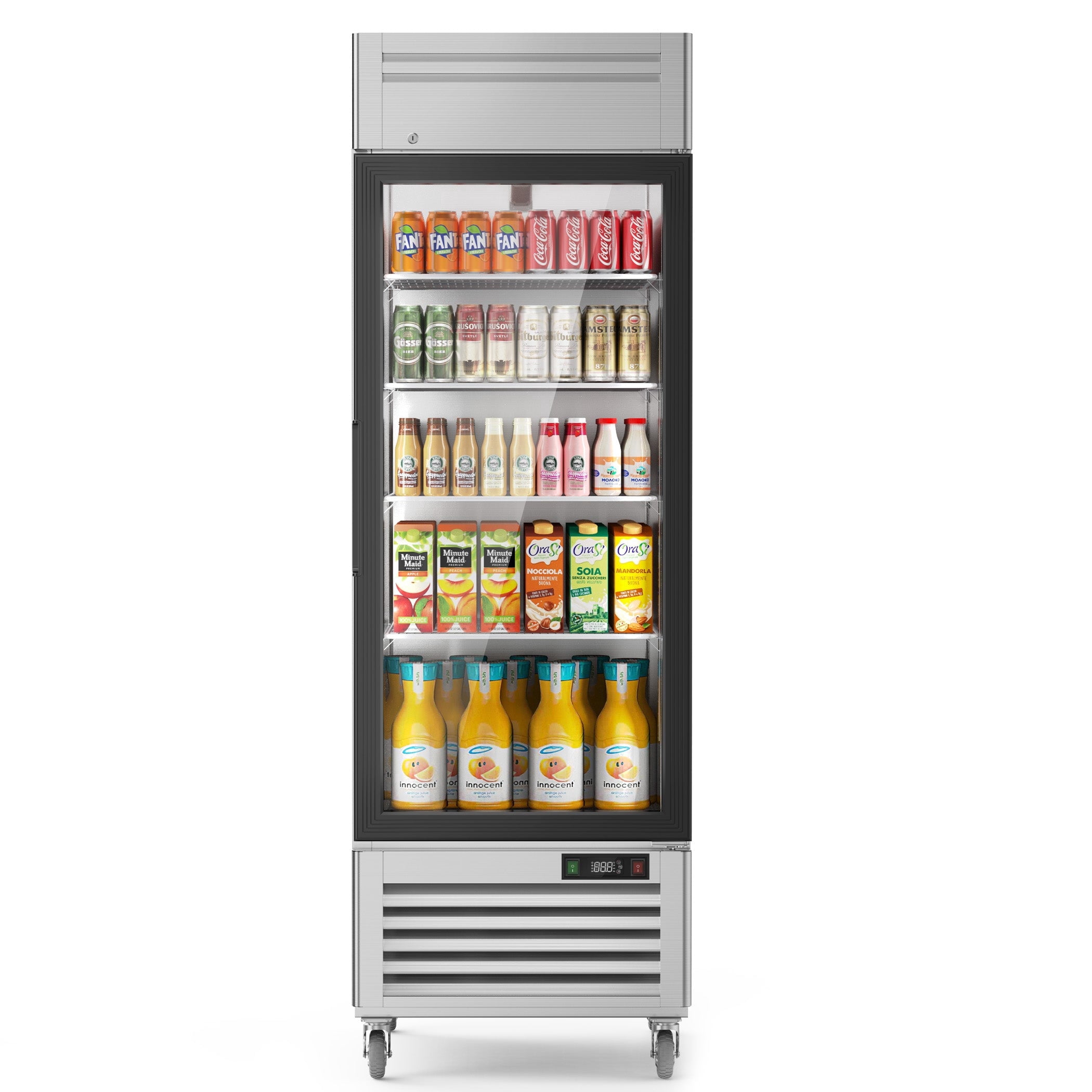 Coolake 27" Glass Door Commercial Display Refrigerator, 23 Cu. Ft Stainless Steel Reach-In Merchandiser Refrigerator